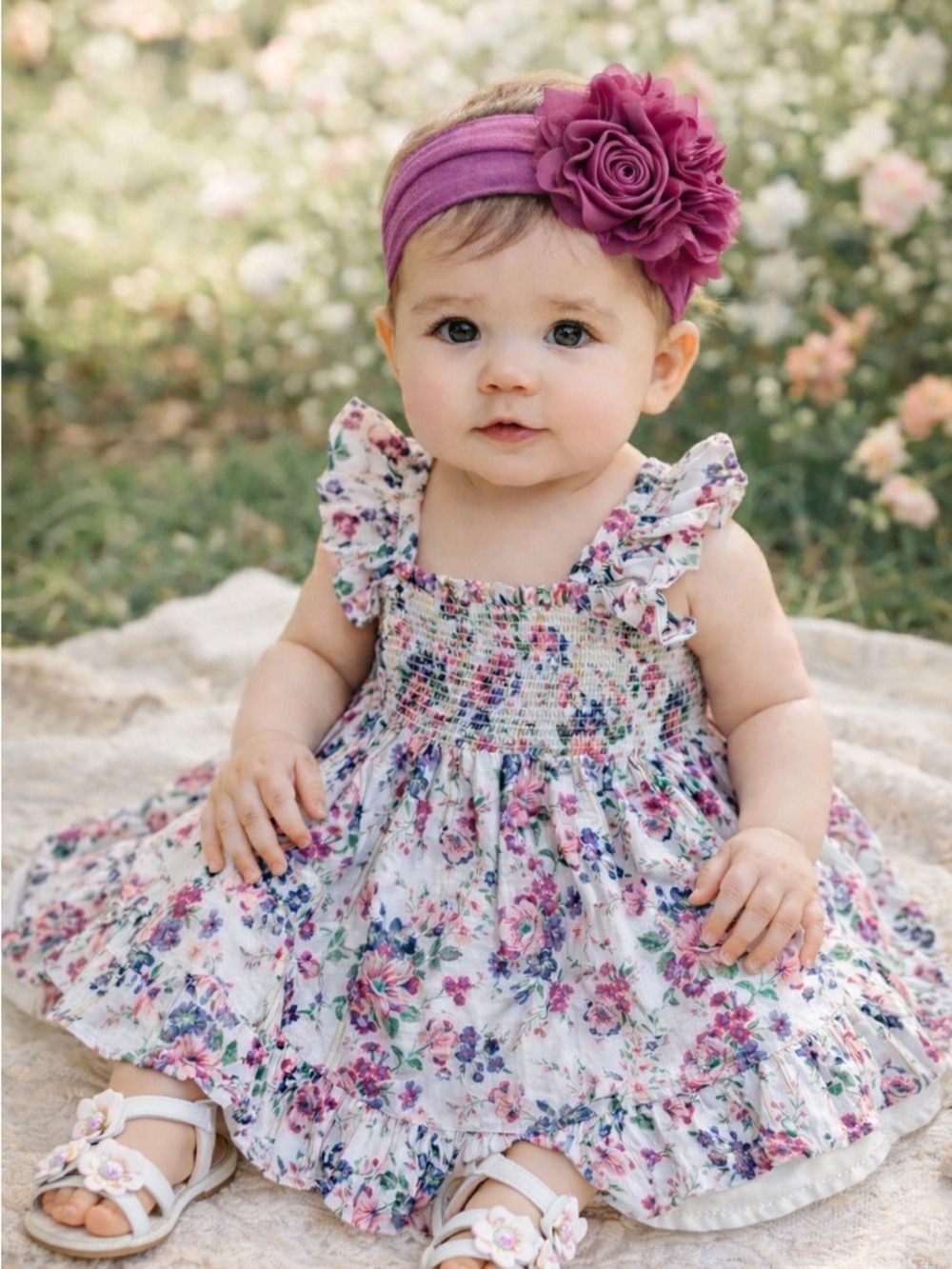 Tommy Bahama Girls Floral Pink Purple Dress with Headband